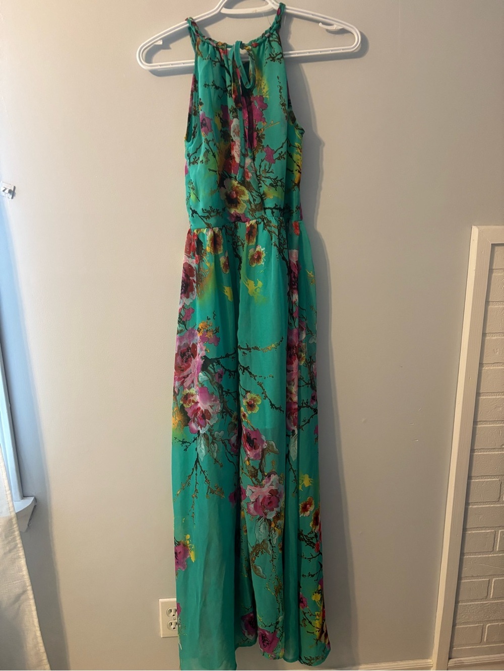 QED London Teal Floral Maxi Dress with Pink & Yellow Accents